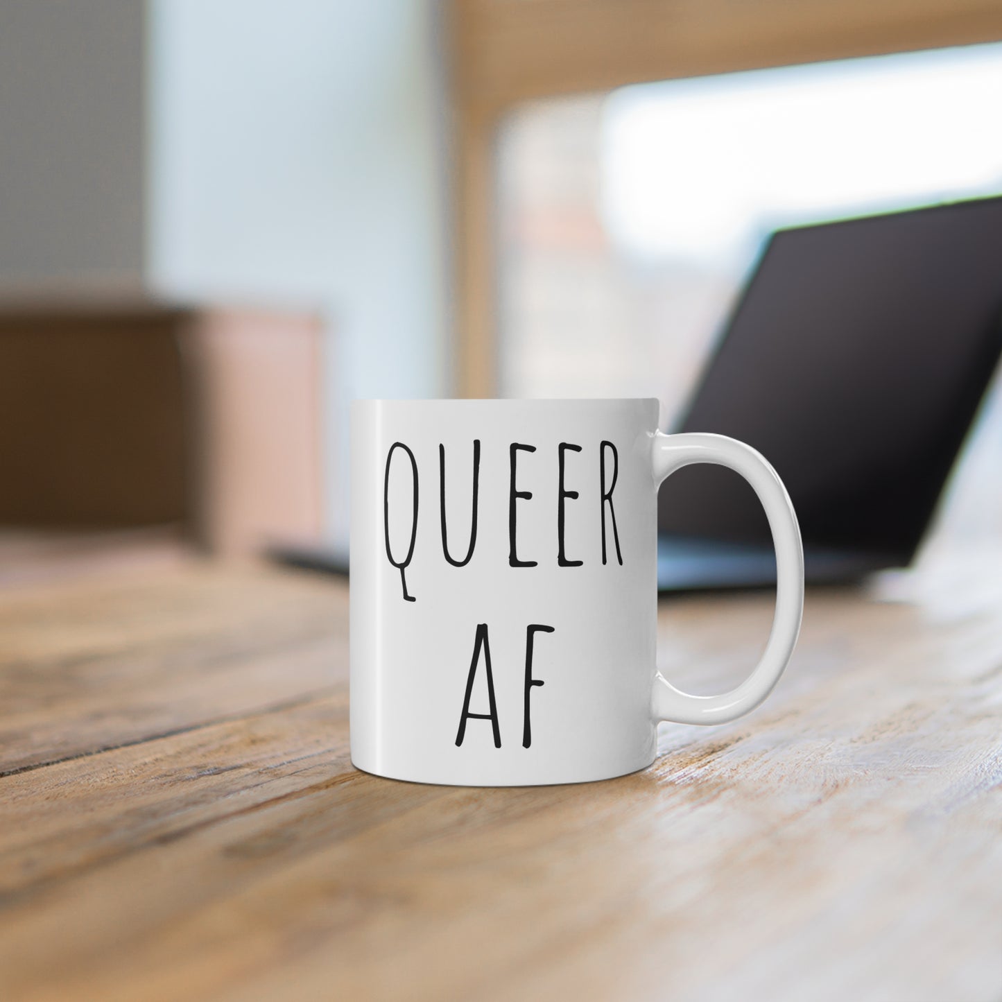 Queer AF Mug 11oz Coffee Cup, LGBTQ Tea Mug, Sassy Messaging Drinkware, Gay Pride